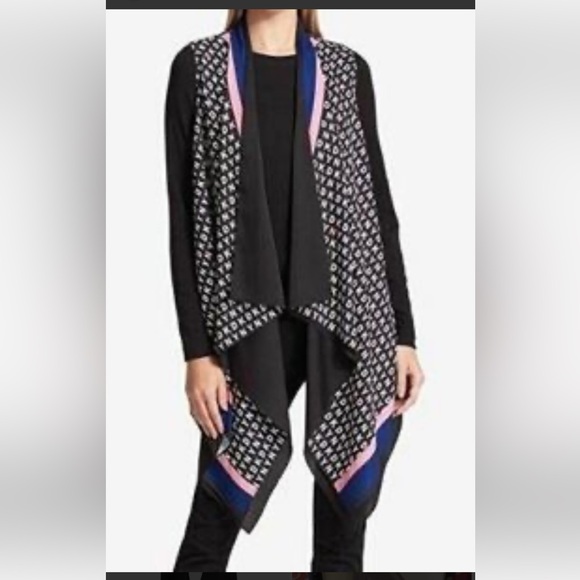 Dkny Tops - DKNY Black and Blue Geometric Open cardigan vest